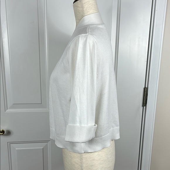 Cable & Gauge White Open Front Cardigan Sweater with Closure Detail - Size Large - Picture 6 of 12